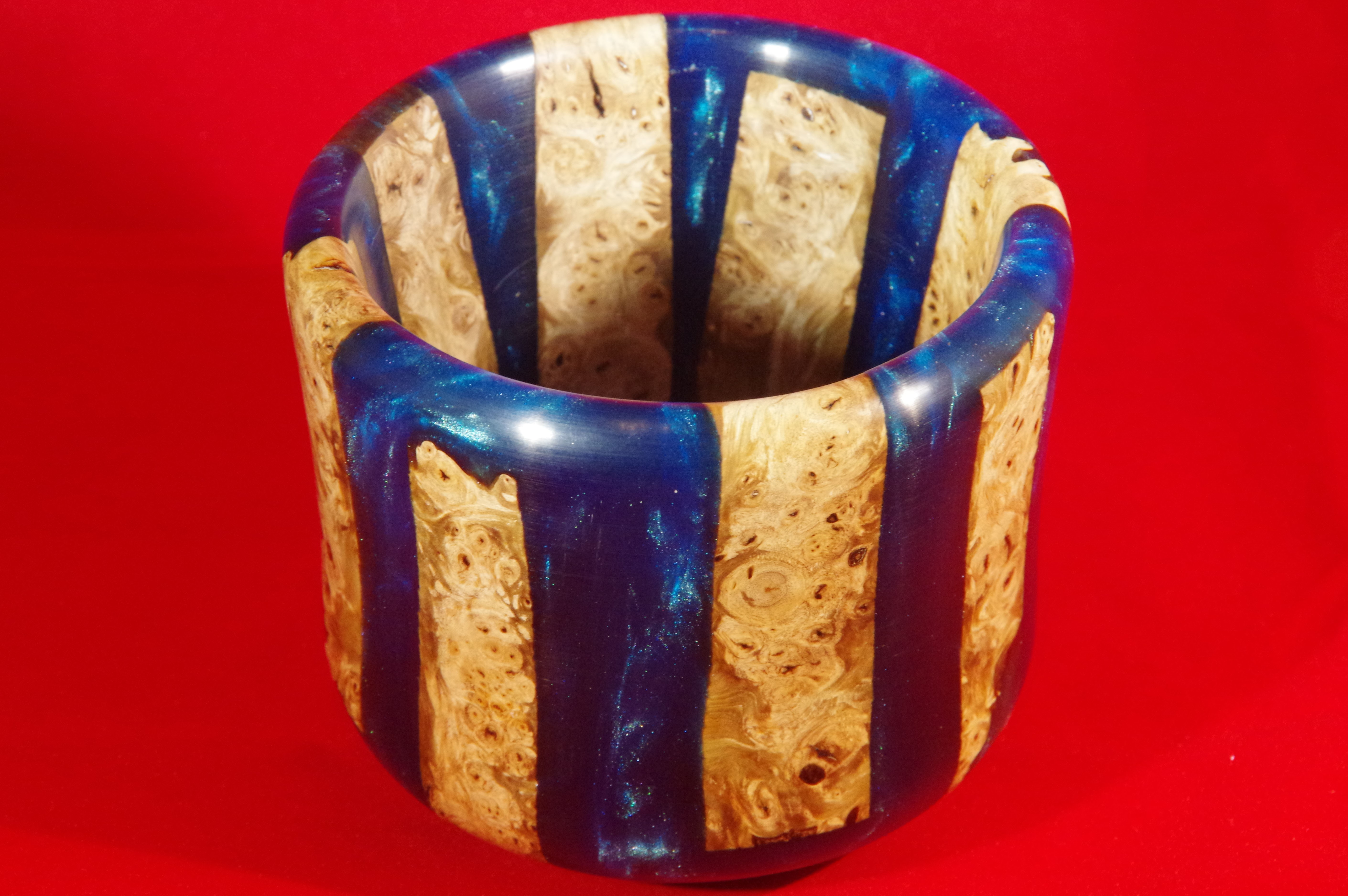 Metallic blue resin and burr bowl